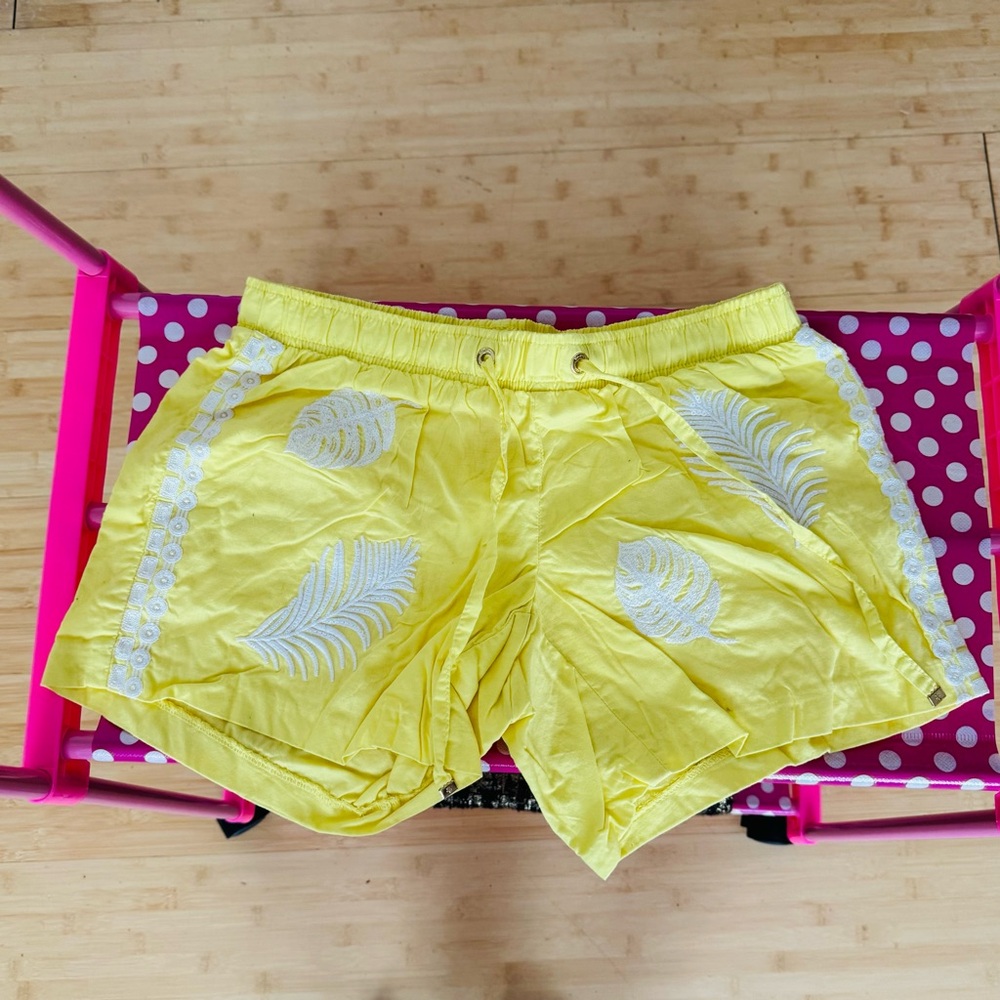 Lilly Pulitzer Yellow Shorts with White Leaf Pattern